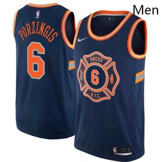 Mens Nike New York Knicks 6 Kristaps Porzingis Authentic Navy Blue NBA Jersey City Edition